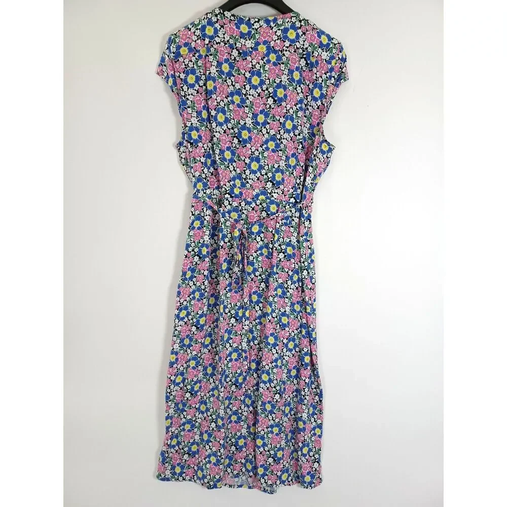 J.CREW  Wrap Dress Floral Cap Sleeve Midi Cottagecore Preppy Womens XL